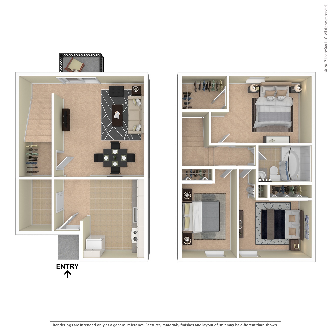 A floor plan of a small apartment with a kitchen